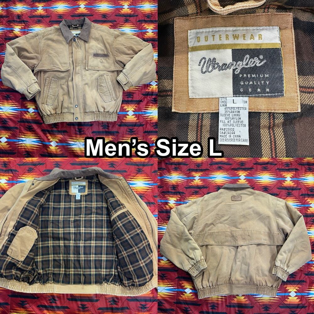 Wrangler Brown Bomber Jacket Leather Trim Elastic Waist Full Zip Men's Sz Larger